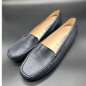 Sioux Navy Blue Leather Mokassin Loafers Hand-stitched German Shoes Size 5 F